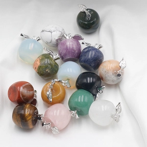 Natural crystal agate and amethyst apple pendants with silver metal leaves in various colors