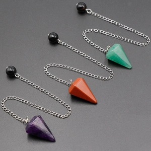 Natural Crystal Hexagonal Cone Pendulum Pendant For Divination Meditation Healing Amethyst Rose Quartz Tiger Eye Stone Jewelry Accessory