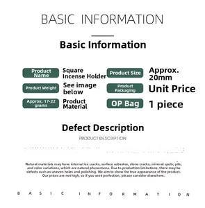 Detail specifications and natural material characteristics of square stone incense holder