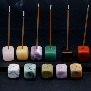 Natural crystal stone cube incense burners in various minerals for meditation aromatherapy