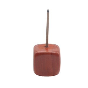 Natural red stone cube incense holder stand with minimalist polished finish