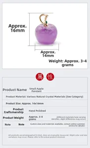 Detailed spec view of 14x16mm purple crystal apple pendant with polished finish
