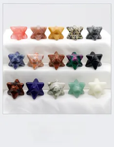 Detailed close-up showing fifteen types of natural crystal Merkaba star ornaments
