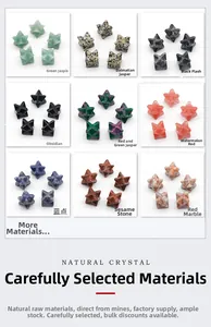 Detailed grid of 30mm Merkaba stars carved from natural aventurine and crystals