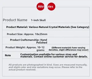 Detailed specifications for 1-inch hand-polished natural crystal skull carved ornament