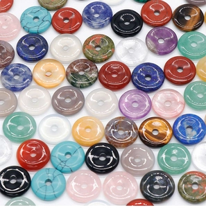 Polished natural crystal and agate donut beads for jewelry making in various colors