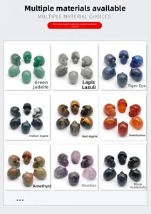 Detailed grid view showing nine natural gemstones carved into small crystal skull figurines
