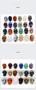 Macro shot of assorted 1-inch natural crystal skulls with hand-polished finishes