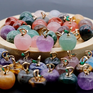 Apple-shaped natural stone crystal pendants in amethyst and quartz for DIY necklaces