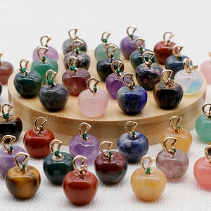 Natural crystal and agate apple-shaped pendants in various gemstones with gold metal bails