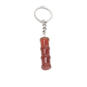 Bamboo shaped red agate crystal keychain with silver ring for bags and gifts