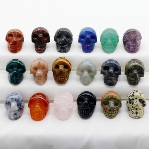 Set of 18 colorful 1-inch natural crystal skull carvings in various gemstones