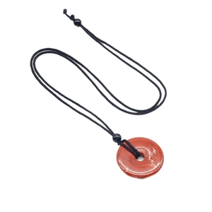 Natural red jasper stone donut necklace with adjustable black braided cord pendant