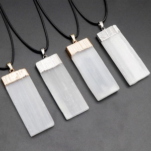 Natural selenite crystal bar pendants with gold and silver plated tops on cord necklaces