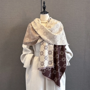 Faux Cashmere Winter Scarf Chic Color Block Clover Pattern Shawl Wrap With Soft Tassels Warm Elegant For Women