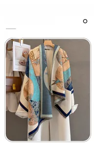 Detail of imitation cashmere scarf featuring retro bird and floral motifs with tassels