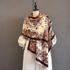 Vintage Botanical Floral Print Imitation Cashmere Scarf For Women Luxury Soft Warm Tassel Shawl Wrap Autumn Winter Pashmina