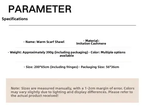 Tabella parametri dettagliata per sciarpa invernale effetto cashmere di 200x65cm
