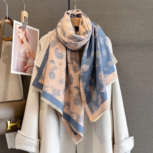 Ethnic paisley jacquard shawl scarf with tassels, thick warm winter wrap for women