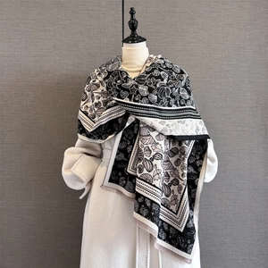 Damen Mode Kunst-Kaschmir Schal Elegantes Meereslebewesen Muschel Seestern Muster Warmer Jacquard Quasten Winter Schal Tuch