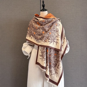 Damen Polyester Kaschmirimitat Schal Warm Jacquard Botanisches Blumenmuster Wintertuch Mit Quasten