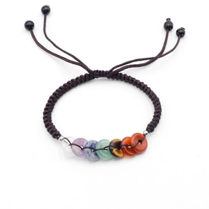 Bracelet 7 chakras en pierres naturelles tressé à la main avec cordon ajustable yoga