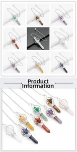 Collection of hexagonal crystal pendants with star-shaped silver frames and fine chains