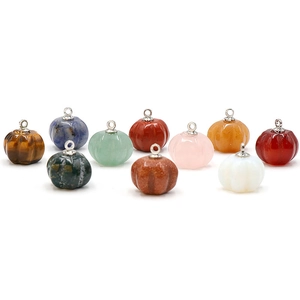 Pendentifs citrouille en pierre naturelle avec boucles argentées pour création bijoux