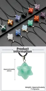 Détail macro d'un pendentif Merkaba en pierre de 24mm avec dimensions et poids