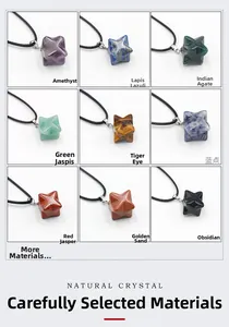 Gros plan de pendentifs étoile Merkaba 24mm en améthyste et pierres naturelles avec cordons