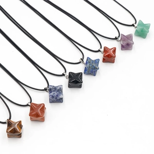 Pendentifs étoile Merkaba en pierre naturelle 24mm améthyste et oeil de tigre avec cordons