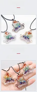 Detailed view of handmade chakra crystal pendant with natural stones and black cord