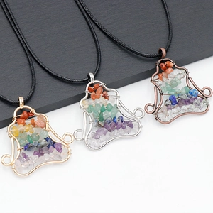 Yoga Meditation Pendant Necklace Multicolor Chakra Natural Crushed Stone Wire Wrapped Alloy Healing Jewelry Women Men