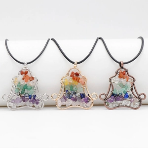 Chakra yoga meditation silhouette pendant necklaces with natural colorful tumbled stones