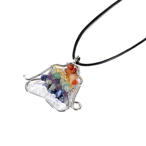 Yoga meditation pendant necklace with seven chakra natural stones and silver wire design