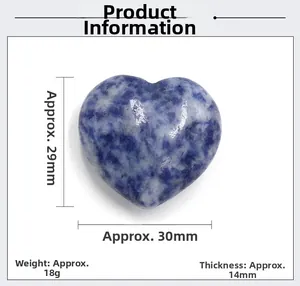 Macro shot of 30mm heart-shaped sodalite crystal with dimensions and weight specs