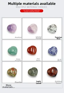 Detailed comparison of nine unique 30mm heart-shaped natural crystal and agate gemstones