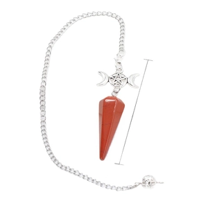 Collana a pendolo in pietra diaspro rosso con ciondolo dea Luna Tripla e stella a cinque punte