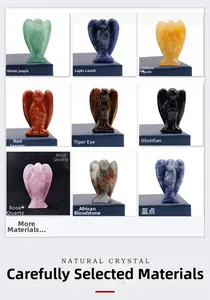 Macro view of assorted natural gemstone angel carvings in various healing stones