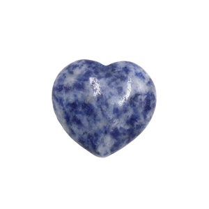 Polished 30mm natural sodalite heart-shaped stone with blue and white mineral texture