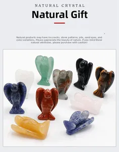 Macro detail of various natural gemstone angel figurines with polished textures