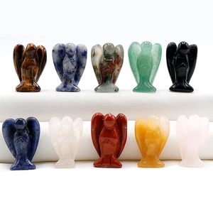 Set of 10 mini natural stone angel figurines in various gemstones for home decor