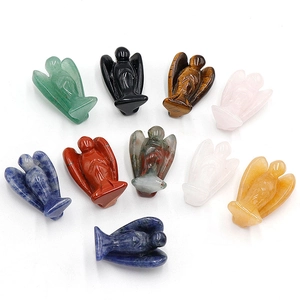 Set of ten assorted mini natural gemstone angel figurines in diverse crystal colors