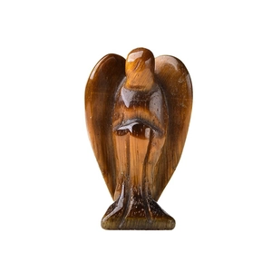 Polished natural tiger eye stone mini angel figurine with golden brown silk luster