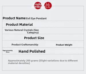 Specifications for the natural crystal evil eye car pendant with 45cm total length