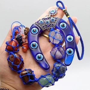 Evil eye horseshoe charm with colorful natural crystal chakra stones for car hanging