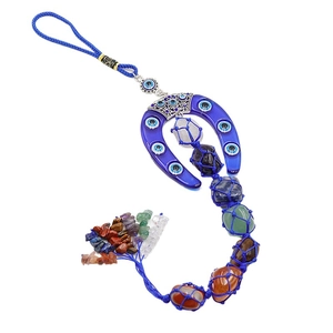 Bohemian evil eye horseshoe hanging ornament with seven chakra natural crystal stones
