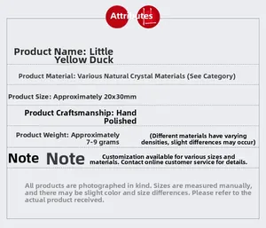 Specifications of natural crystal yellow duck carved stone with 20x30mm size parameters
