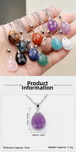 Macro shot of 18x13mm faceted natural teardrop stone pendant with silver chain detail
