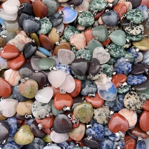 Wholesale bulk pack of assorted 20mm heart shaped natural crystal stone pendants